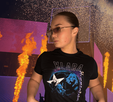 Striking Klara Hammarström "Beat of Broken Hearts" T-Shirt with Fireworks Backdrop