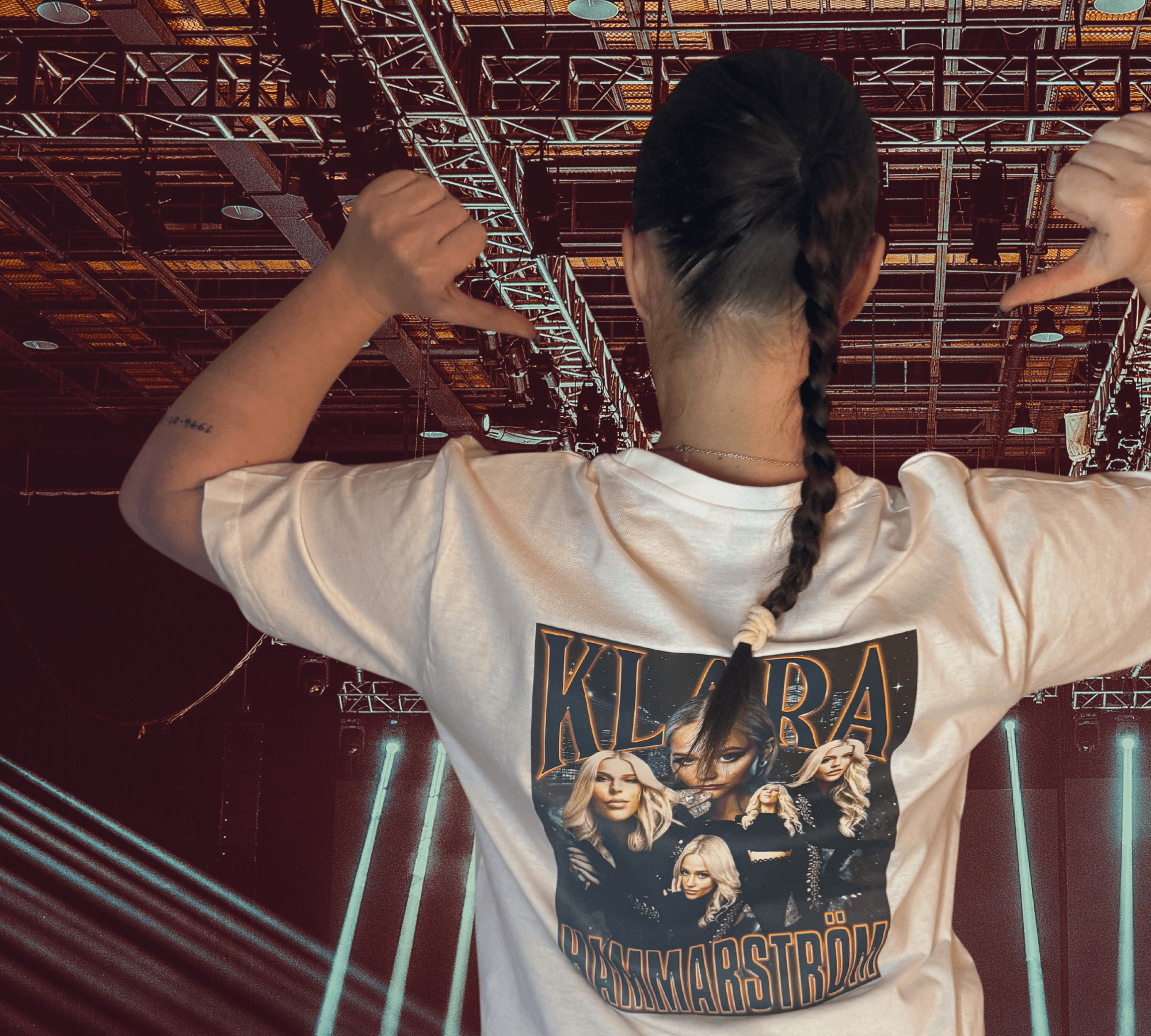 Official Klara Hammarström Merch Inspired by "Run to the Hills" in a Backstage Setting